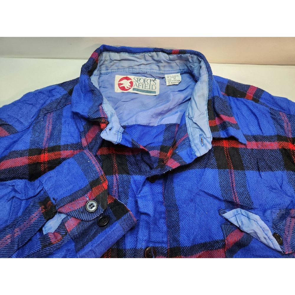 Sports Afield Mens Plaid Flannel Shirt Button Up XL Blue Red Black Long Sleeve